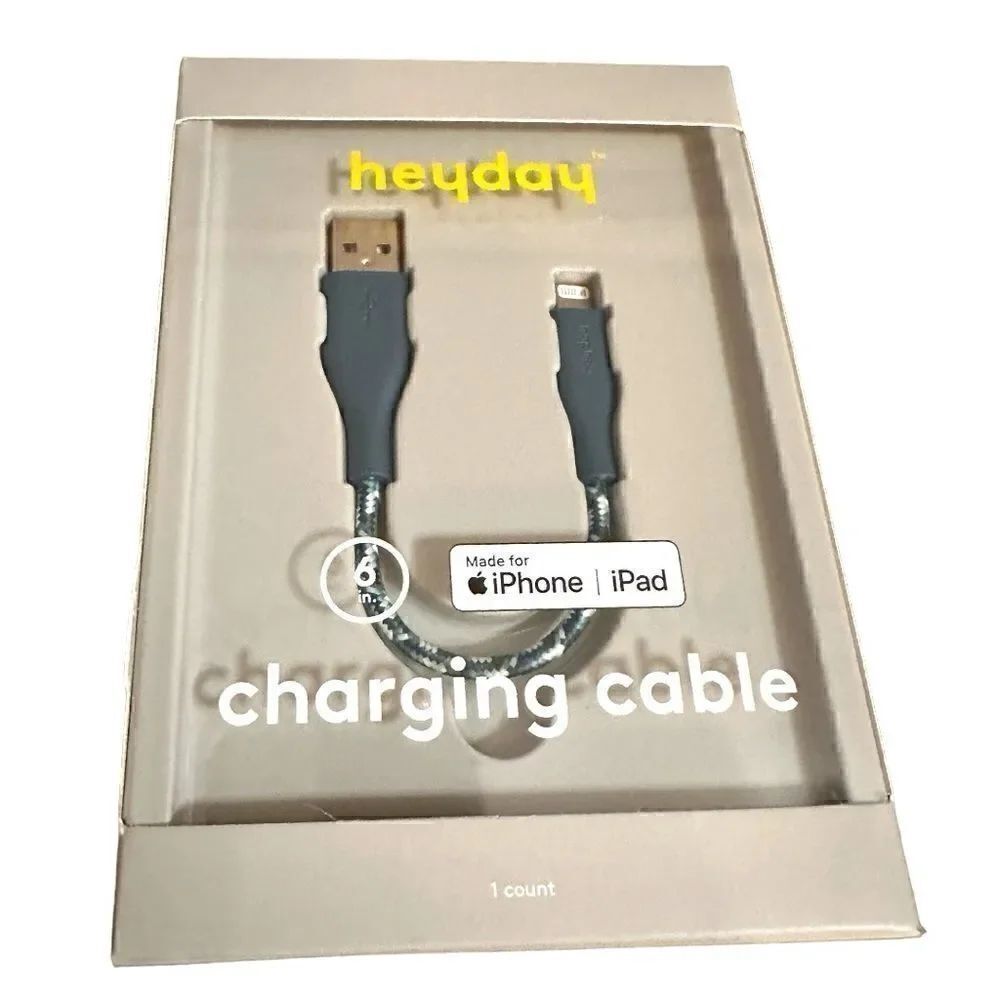 Heyday Round Charging Cable compatible with iPhone to USB-A (Blue) 6 In.